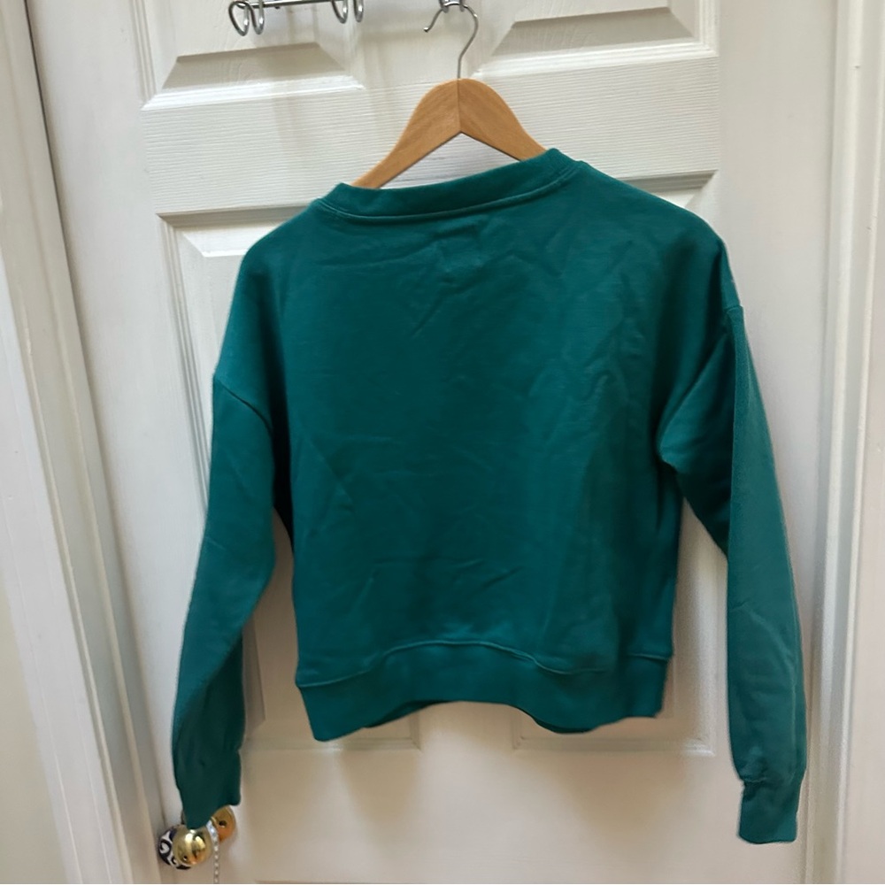Anthropologie Maeve Martini Long-Sleeve Pullover Sweatshirt Turquoise blue XXS - Picture 8 of 9